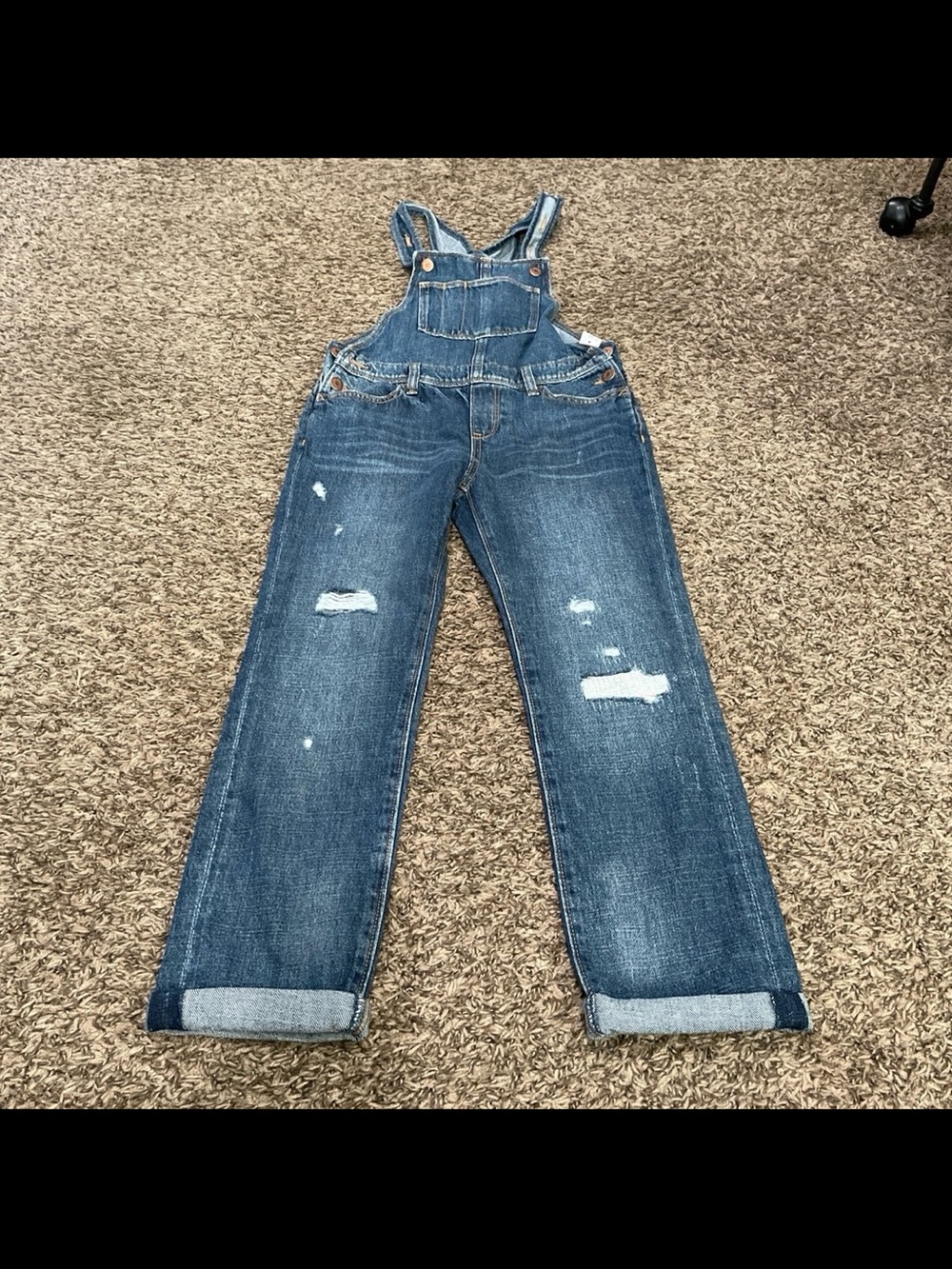 Old Navy NWT, distressed, cuffed denim, overalls, kid size large